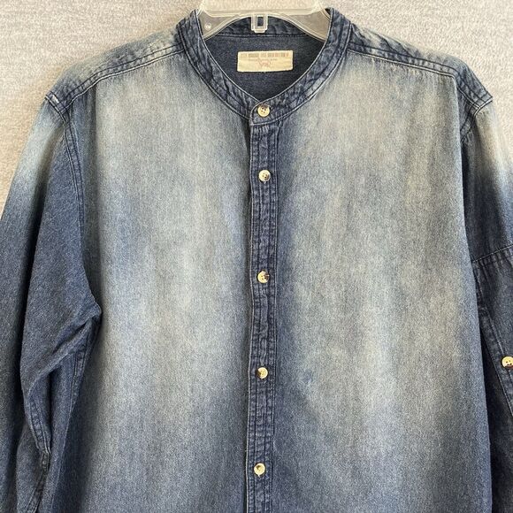 Triple Five NYC Soul Denim Shirt Mens M/L Collarless Blue Jean Button Up Vintage - Picture 2 of 16